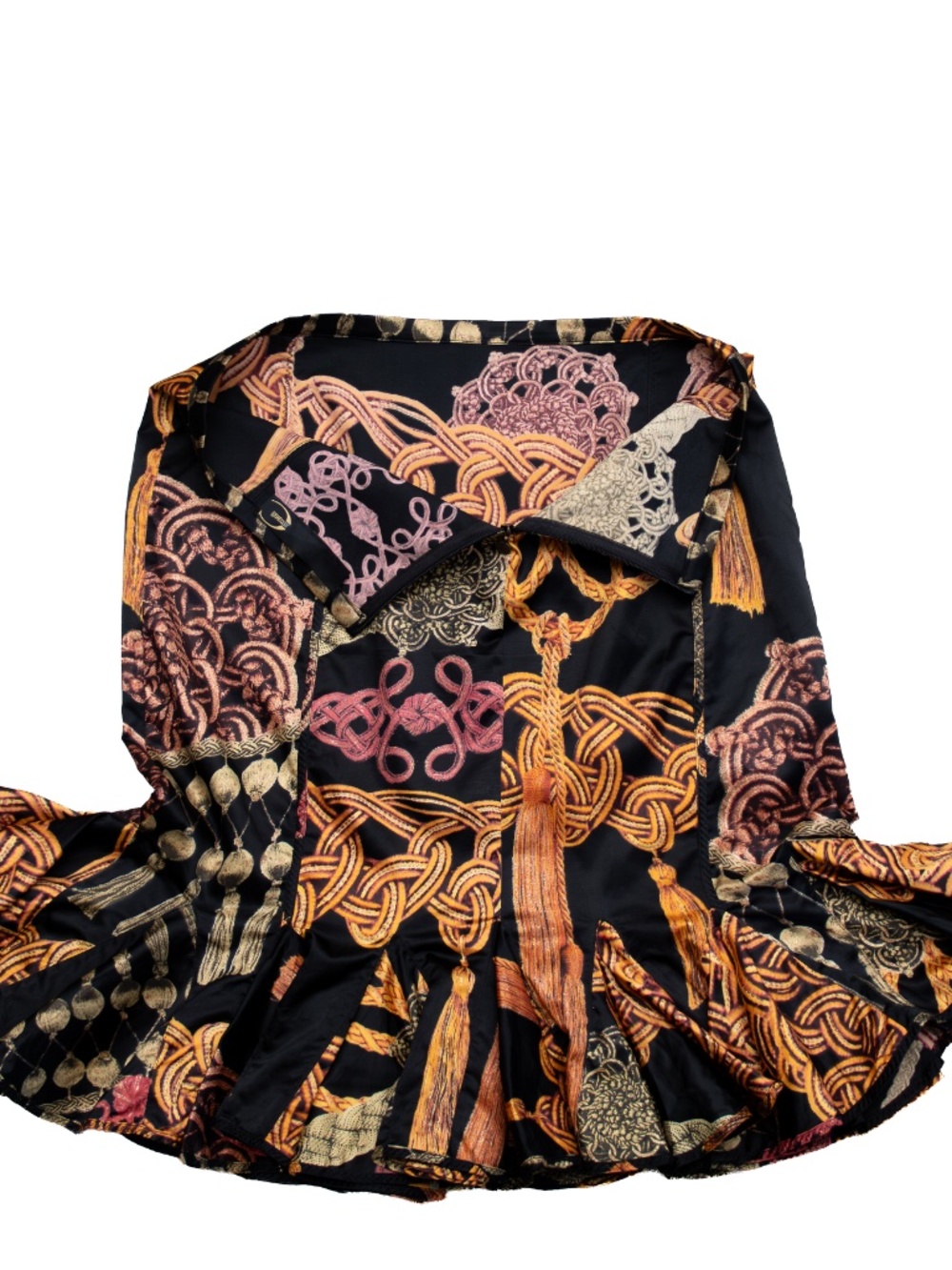 Just Cavalli Silk Blend Ruffle Mermaid Midi Skirt Black Print Women’s M US 8 - Picture 4 of 8